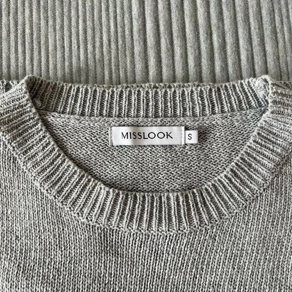 Misslook Women’s Crew Black Cream Grey Neck Striped Sweatshirt sz S gently worn - Picture 3 of 3